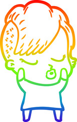 rainbow gradient line drawing cartoon pretty hipster girl