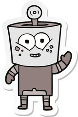 sticker of a happy cartoon robot waving hello