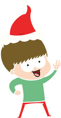 happy flat color illustration of a boy wearing santa hat