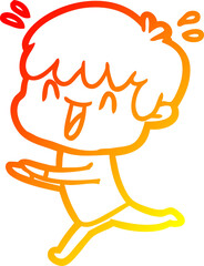 warm gradient line drawing cartoon laughing boy