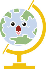 flat color retro cartoon globe of the world