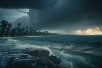 Fototapeta na wymiar Tropical ominous clouds in front of the hurricane. Generative AI