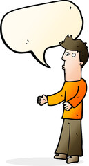 cartoon man explaining with speech bubble