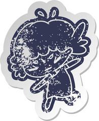 distressed old sticker of a cute kawaii girl