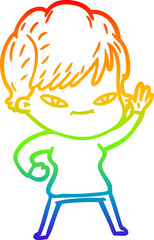 rainbow gradient line drawing cartoon happy woman