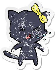 distressed sticker of a cartoon cat