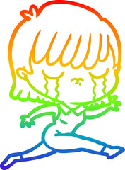 rainbow gradient line drawing cartoon woman crying