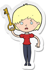 sticker of a cartoon woman with key