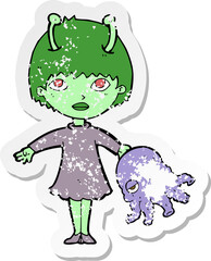 retro distressed sticker of a cartoon alien woman