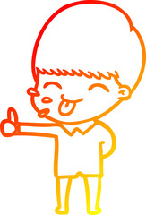 warm gradient line drawing happy cartoon boy