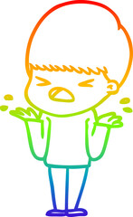 rainbow gradient line drawing cartoon stressed man