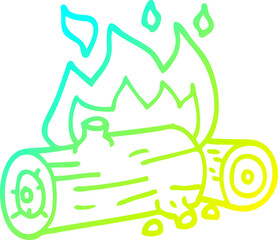 cold gradient line drawing cartoon burning logs