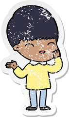 distressed sticker of a happy cartoon boy