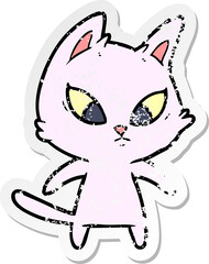 distressed sticker of a confused cartoon cat