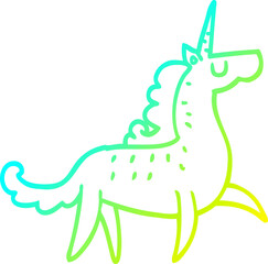 cold gradient line drawing cartoon unicorn