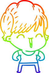 rainbow gradient line drawing cartoon laughing woman