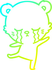 cold gradient line drawing crying cartoon bear balancing