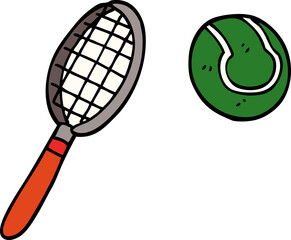 cartoon doodle tennis racket and ball