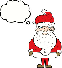cartoon grumpy santa claus with thought bubble