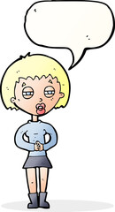 cartoon suspicious girl with speech bubble