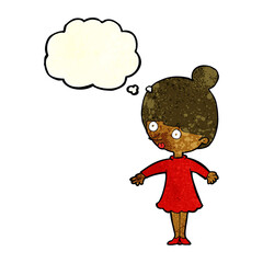 cartoon surprised woman with thought bubble