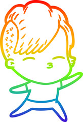 rainbow gradient line drawing cartoon squinting girl