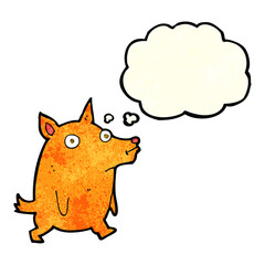cartoon funny little dog with thought bubble