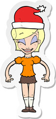sticker of a cartoon woman ready for christmas