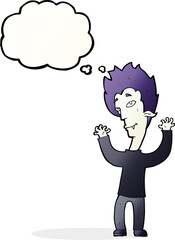 cartoon vampire man with thought bubble