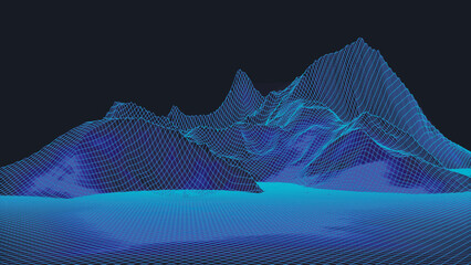 Abstract digital landscape. Wireframe landscape background. Digital landscape for presentations. 3d futuristic vector illustration.