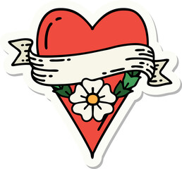 tattoo style sticker of a heart flower and banner