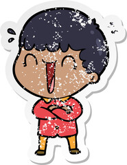 distressed sticker of a laughing cartoon man