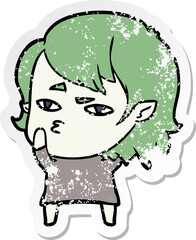 distressed sticker of a cartoon vampire girl