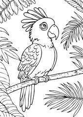 Coloring book for kids.Worksheets for teachers to teach.Macaw parrot in the forest.