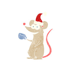 retro cartoon mouse wearing christmas hat