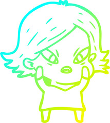 cold gradient line drawing cartoon stressed woman