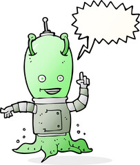 cartoon alien spaceman with speech bubble