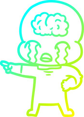 cold gradient line drawing cartoon big brain alien crying and pointing