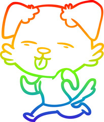 rainbow gradient line drawing cartoon running dog sticking out tongue