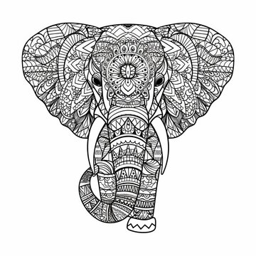 Elephant Line Art - Ornament Mandala Style - Isolated - Generative Ai Illustration 