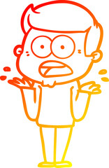 warm gradient line drawing cartoon shocked man