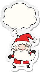 cartoon santa claus and thought bubble as a printed sticker