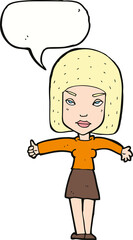 cartoon woman giving thumbs up symbol with speech bubble