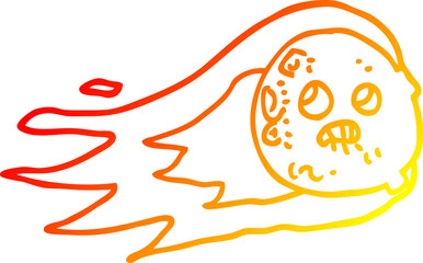 warm gradient line drawing cartoon flaming asteroid