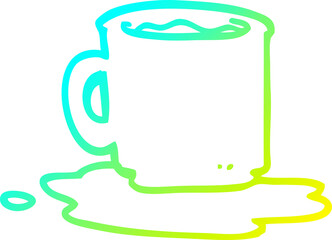 cold gradient line drawing cartoon of spilt mug of tea