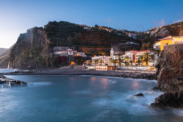 Fototapeta premium Blue hour townscape of Ponta do Sol, Madeira, Portugal