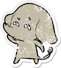 distressed sticker of a cartoon elephant remembering