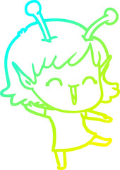 cold gradient line drawing cartoon alien girl laughing