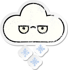 distressed sticker of a cute cartoon snow cloud