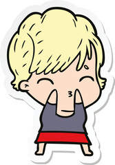 sticker of a cartoon woman thinking